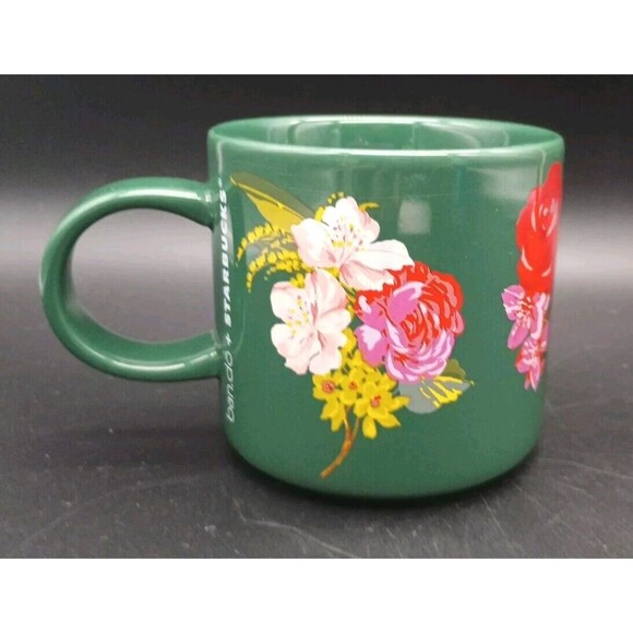 STARBUCKS BAN.DO HOLIDAY 2018 LIMITED EDITION GREEN FLORAL CERAMIC MUG 12 OZ - Picture 1 of 8